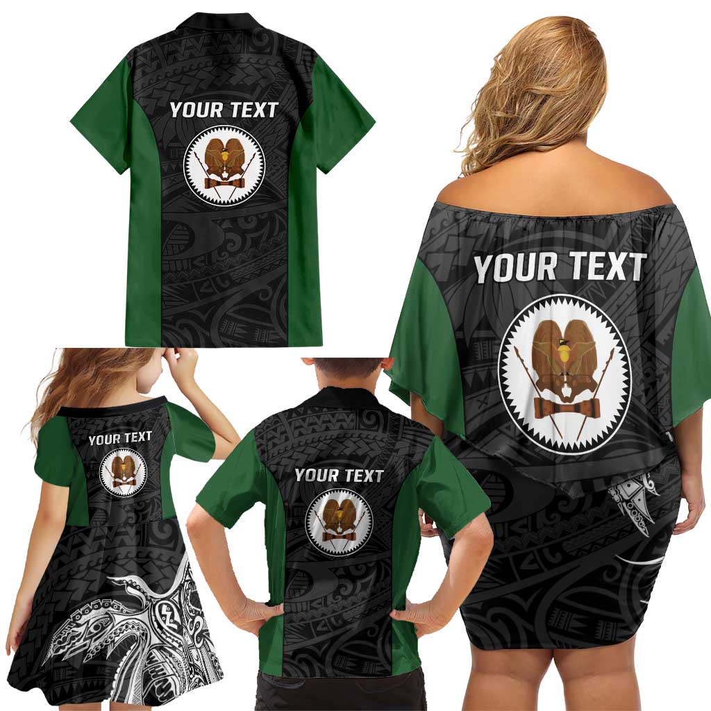 Personalised PNG Western Highlands Province Family Matching Off Shoulder Short Dress and Hawaiian Shirt Bird of Paradise Tattoo Flag Motif - Polynesian Pride