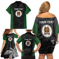 Personalised PNG Western Highlands Province Family Matching Off Shoulder Short Dress and Hawaiian Shirt Bird of Paradise Tattoo Flag Motif - Polynesian Pride