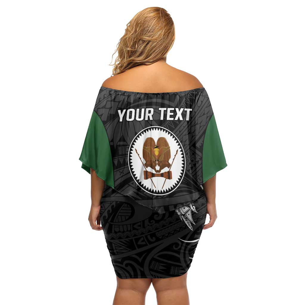 Personalised PNG Western Highlands Province Family Matching Off Shoulder Short Dress and Hawaiian Shirt Bird of Paradise Tattoo Flag Motif - Polynesian Pride