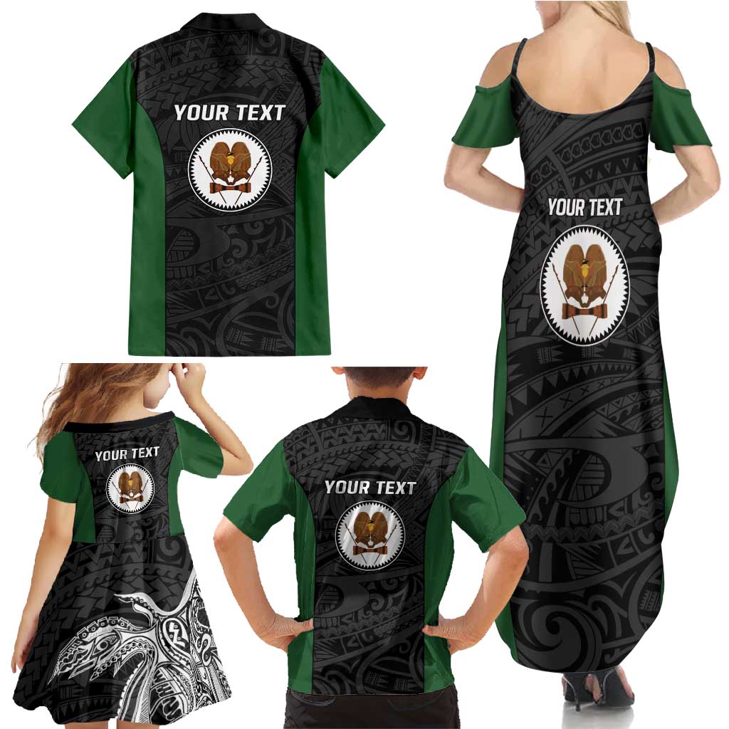 Personalised PNG Western Highlands Province Family Matching Summer Maxi Dress and Hawaiian Shirt Bird of Paradise Tattoo Flag Motif - Polynesian Pride