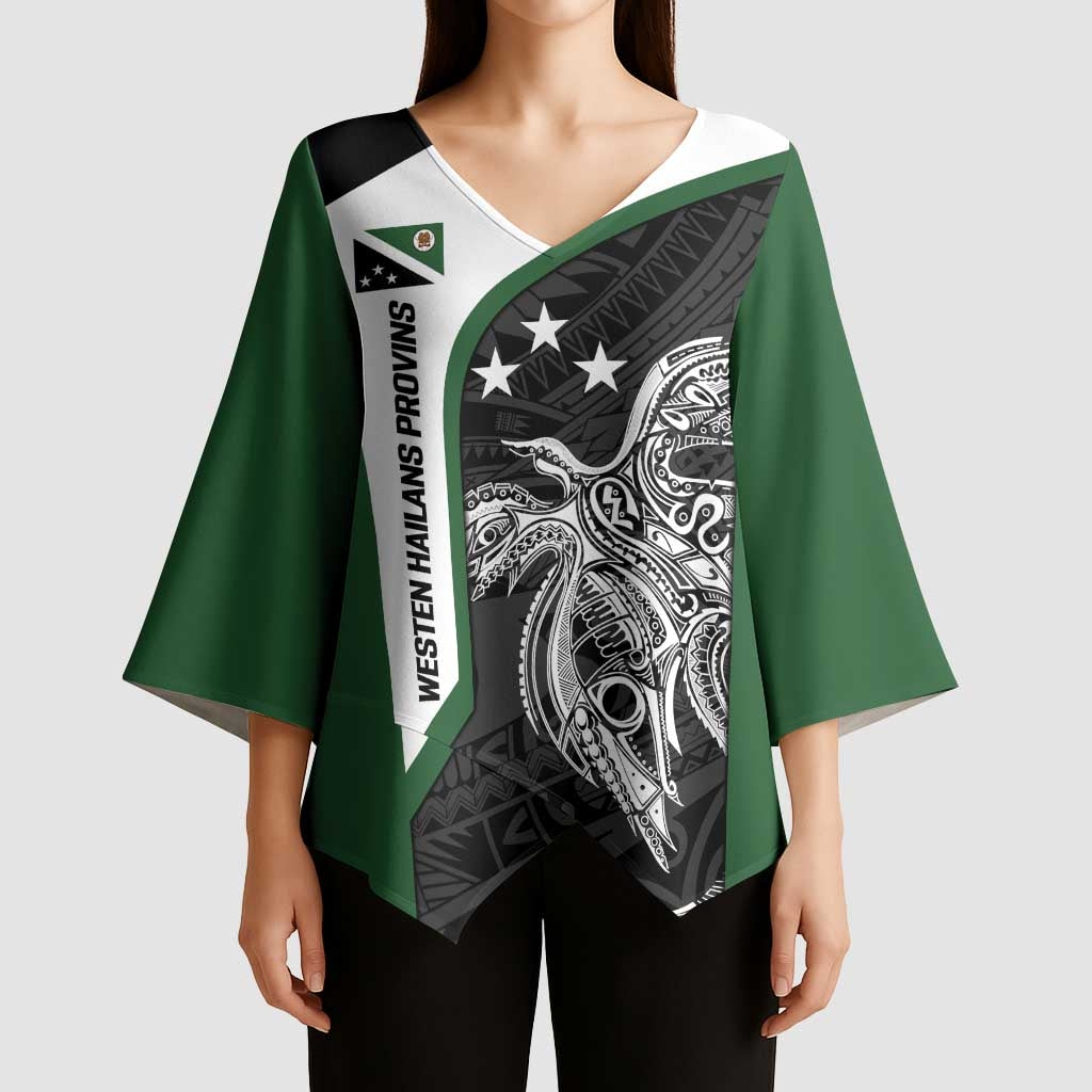 Personalised PNG Western Highlands Province Kimono Sleeve Blouse Bird of Paradise Tattoo Flag Motif - Polynesian Pride