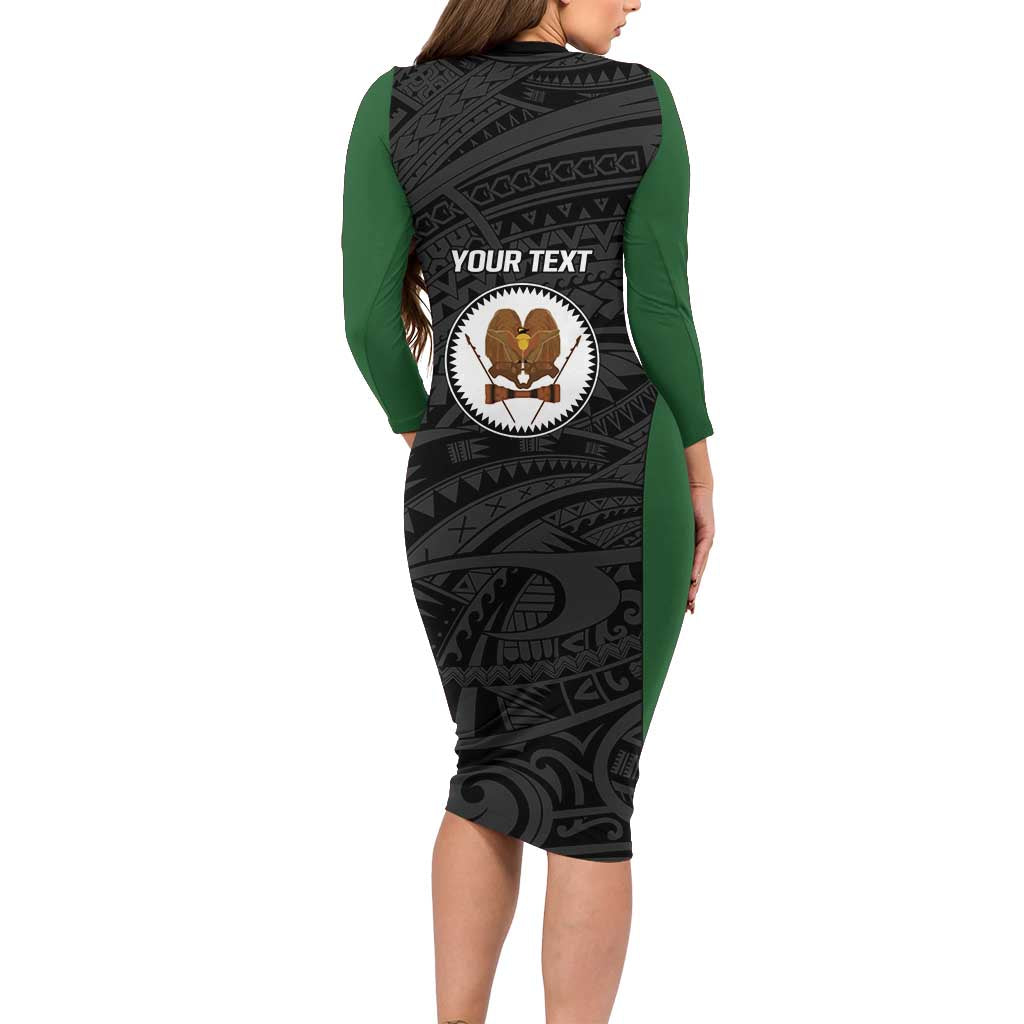 Personalised PNG Western Highlands Province Long Sleeve Bodycon Dress Bird of Paradise Tattoo Flag Motif - Polynesian Pride