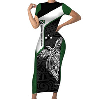 Personalised PNG Western Highlands Province Short Sleeve Bodycon Dress Bird of Paradise Tattoo Flag Motif - Polynesian Pride