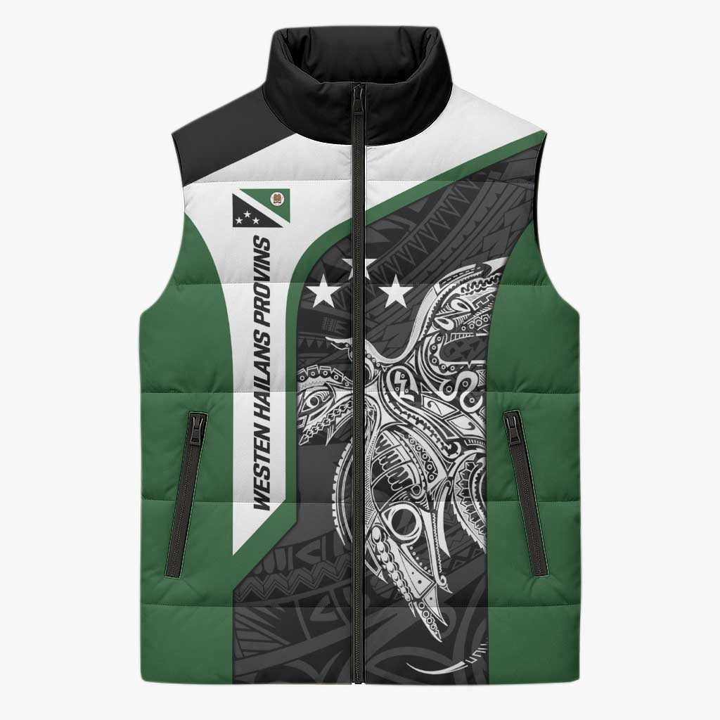 Personalised PNG Western Highlands Province Sleeveless Puffer Jacket Bird of Paradise Tattoo Flag Motif - Polynesian Pride