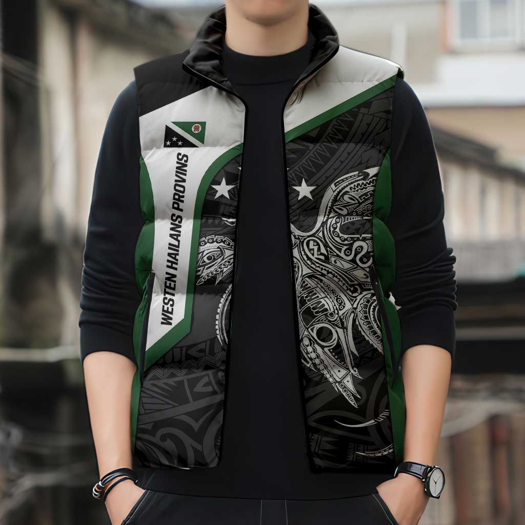 Personalised PNG Western Highlands Province Sleeveless Puffer Jacket Bird of Paradise Tattoo Flag Motif - Polynesian Pride