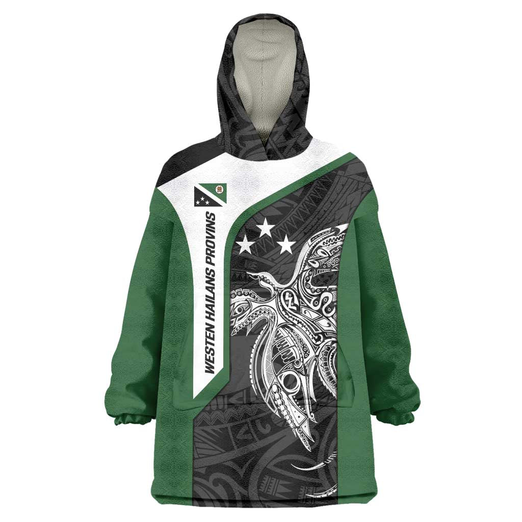 Personalised PNG Western Highlands Province Wearable Blanket Hoodie Bird of Paradise Tattoo Flag Motif LT9 One Size Green - Polynesian Pride