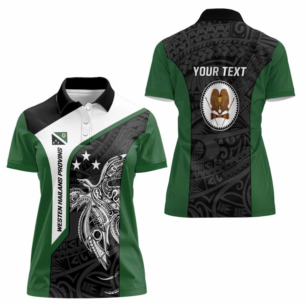 Personalised PNG Western Highlands Province Women Polo Shirt Bird of Paradise Tattoo Flag Motif - Polynesian Pride