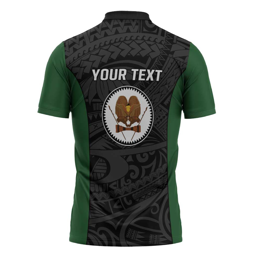 Personalised PNG Western Highlands Province Zipper Polo Shirt Bird of Paradise Tattoo Flag Motif - Polynesian Pride