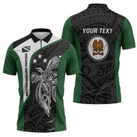 Personalised PNG Western Highlands Province Zipper Polo Shirt Bird of Paradise Tattoo Flag Motif - Polynesian Pride