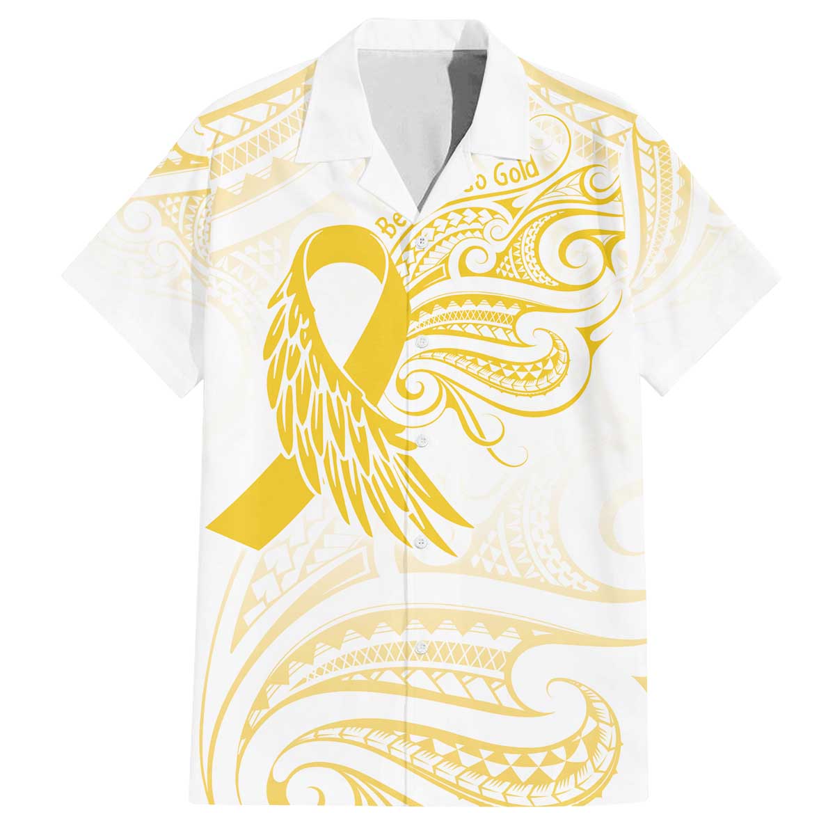 Be Bold Go Gold Polyneisan Ribbon Childhood Personalised Family Matching Off The Shoulder Long Sleeve Dress and Hawaiian Shirt LT9 Dad's Shirt - Short Sleeve Gold - Polynesian Pride