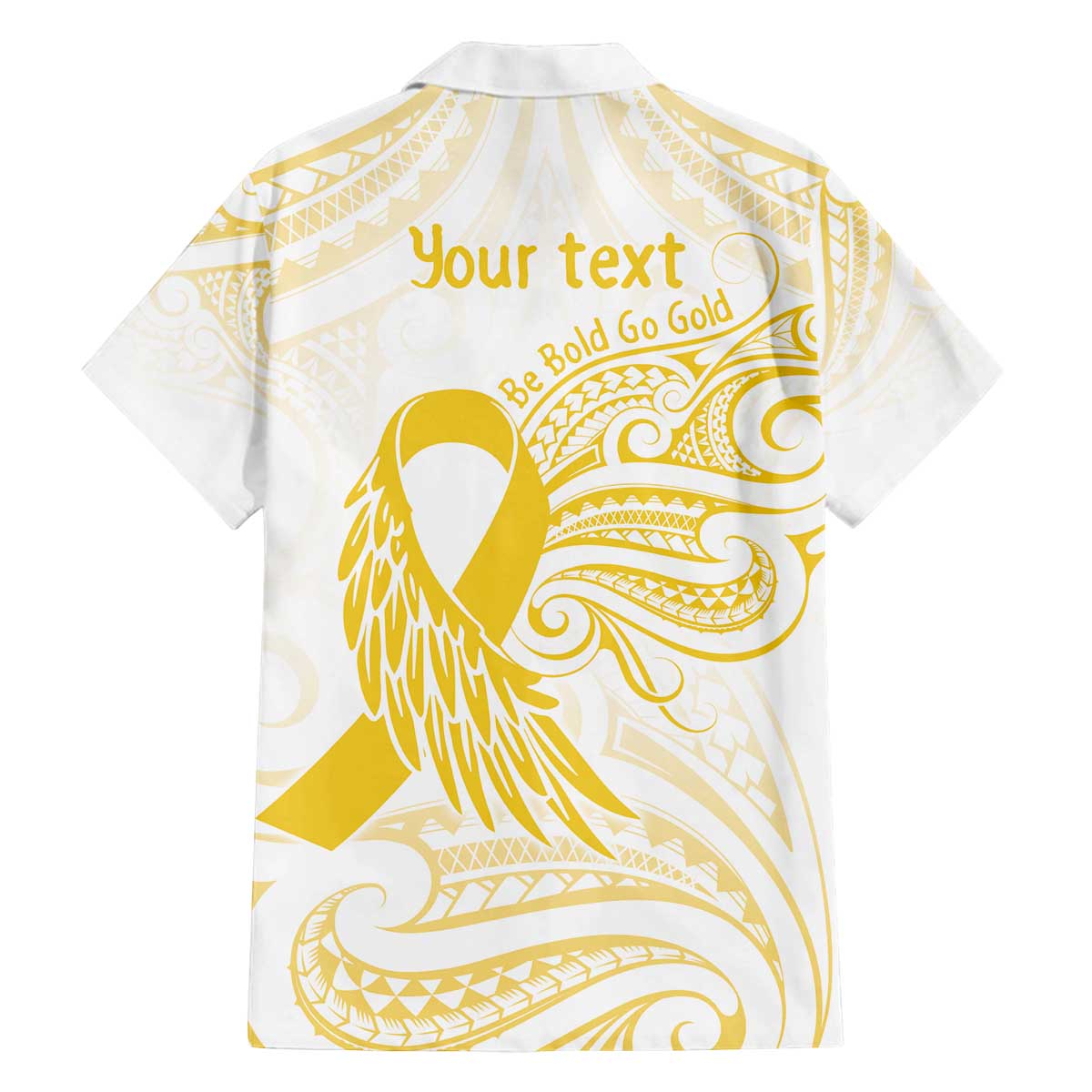 Be Bold Go Gold Polyneisan Ribbon Childhood Personalised Family Matching Off The Shoulder Long Sleeve Dress and Hawaiian Shirt LT9 - Polynesian Pride