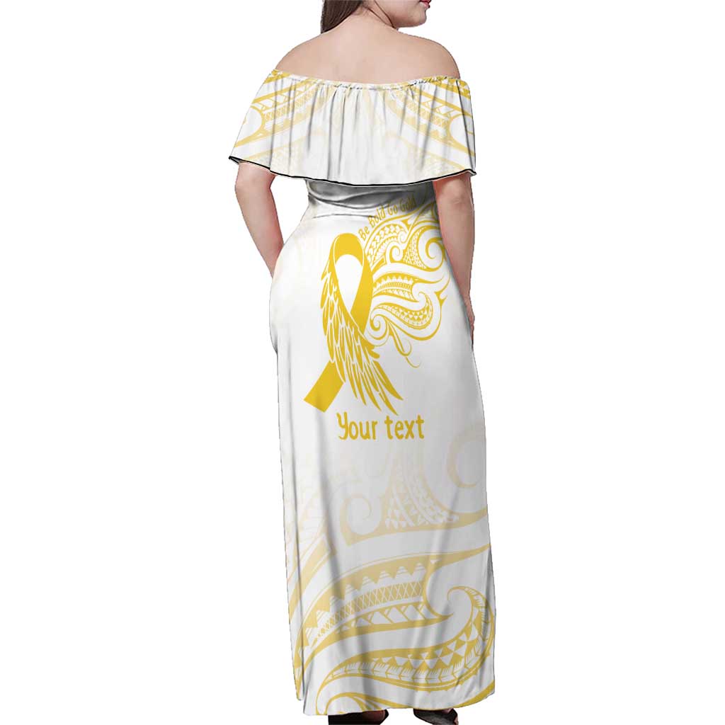 Be Bold Go Gold Polyneisan Ribbon Childhood Personalised Family Matching Off Shoulder Maxi Dress and Hawaiian Shirt