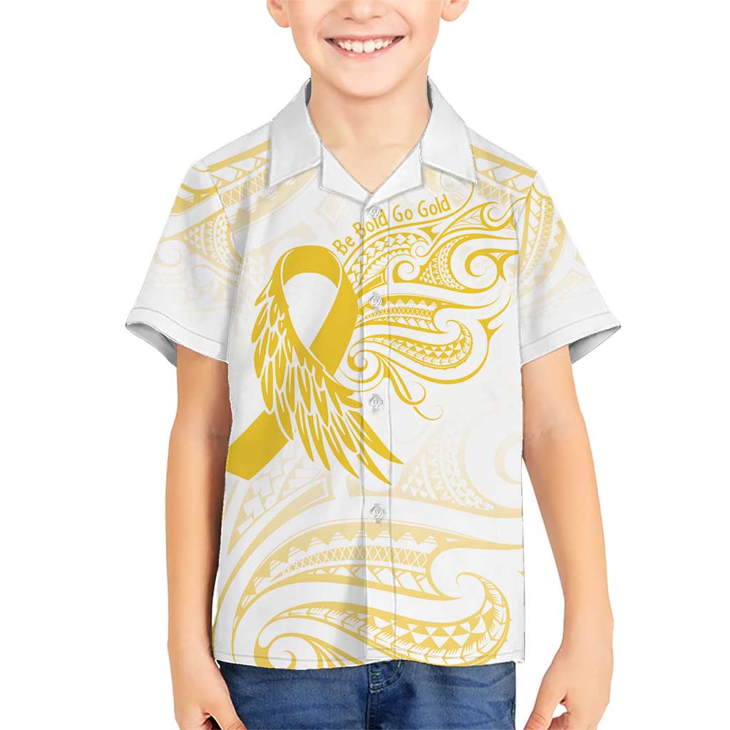 Be Bold Go Gold Polyneisan Ribbon Childhood Personalised Hawaiian Shirt