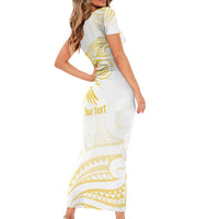 Be Bold Go Gold Polyneisan Ribbon Childhood Personalised Short Sleeve Bodycon Dress LT9 - Polynesian Pride
