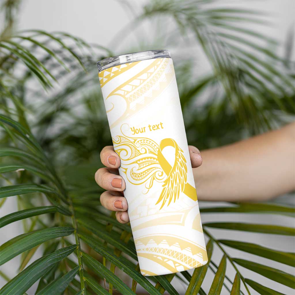 Be Bold Go Gold Polyneisan Ribbon Childhood Personalised Skinny Tumbler