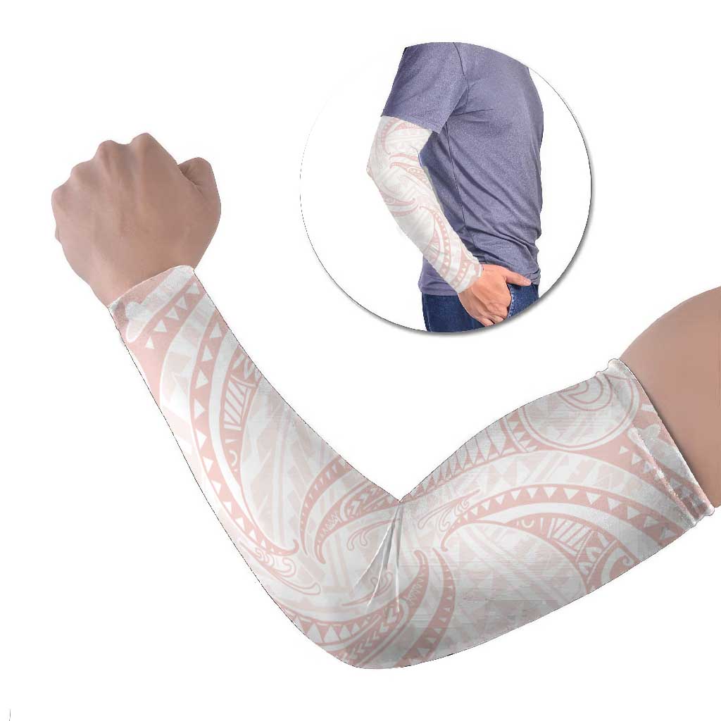 White Sunday Lotu Tamaiti Arm Sleeves Polynesian Wave Pastel Blush - Polynesian Pride