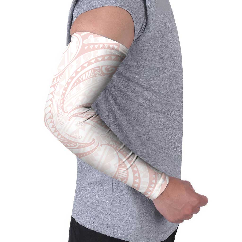 White Sunday Lotu Tamaiti Arm Sleeves Polynesian Wave Pastel Blush - Polynesian Pride