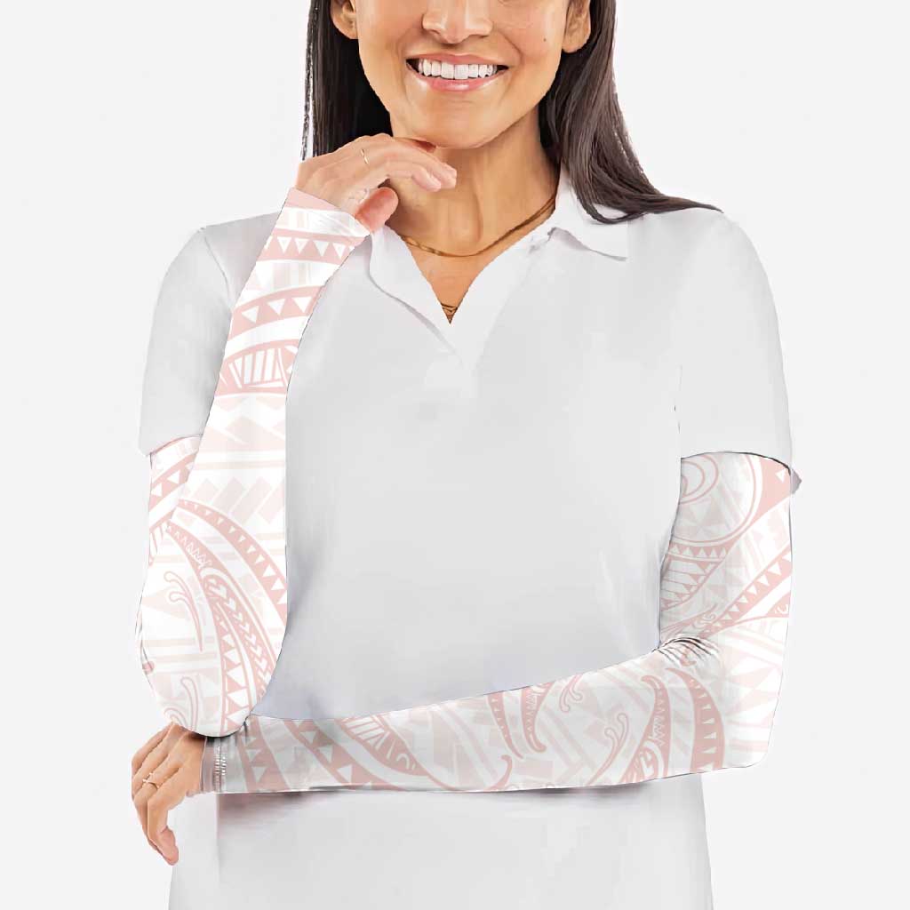 White Sunday Lotu Tamaiti Arm Sleeves Polynesian Wave Pastel Blush - Polynesian Pride
