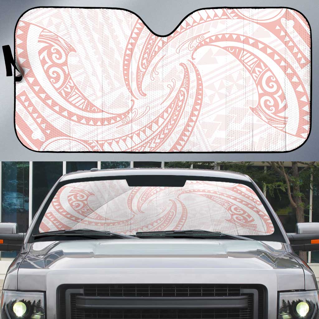 White Sunday Lotu Tamaiti Auto Sun Shade Polynesian Wave Pastel Blush - Polynesian Pride
