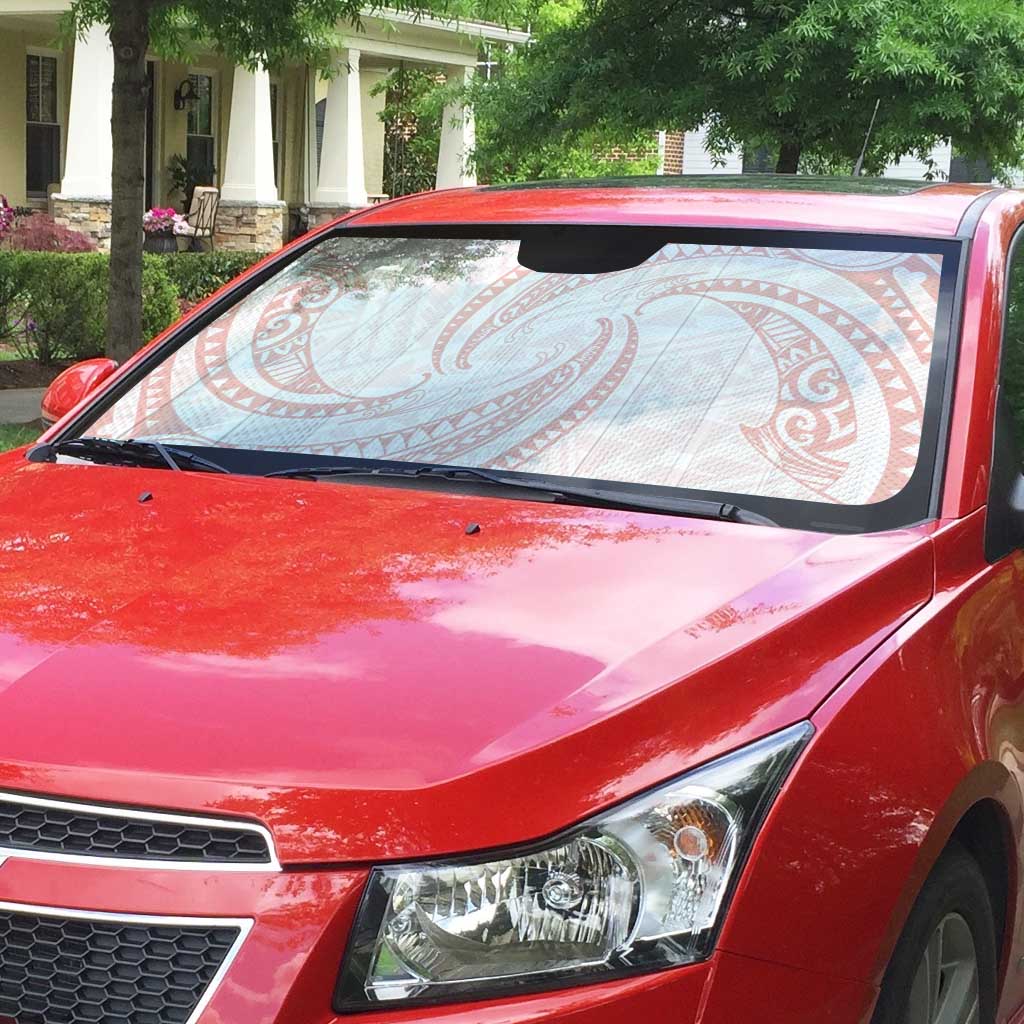 White Sunday Lotu Tamaiti Auto Sun Shade Polynesian Wave Pastel Blush - Polynesian Pride