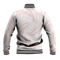White Sunday Lotu Tamaiti Baseball Jacket Polynesian Wave Pastel Blush - Polynesian Pride