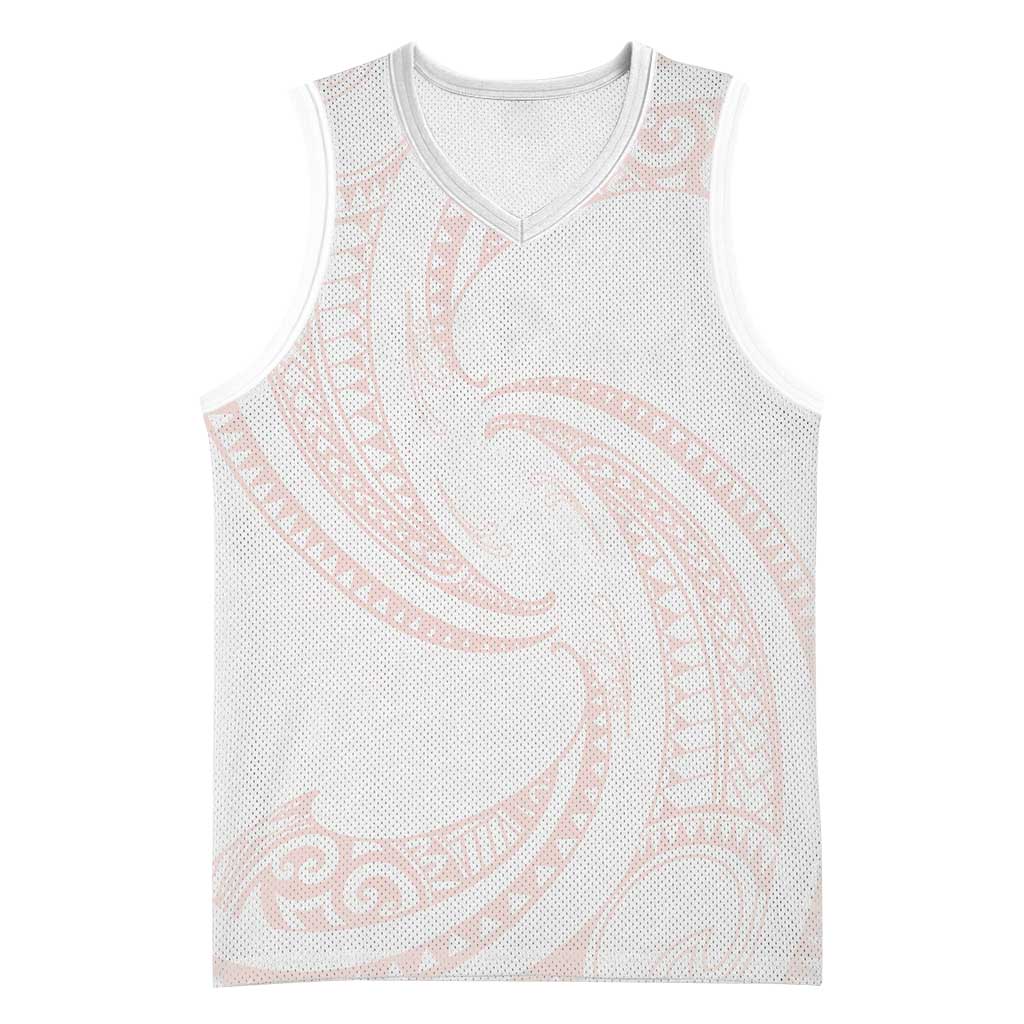 White Sunday Lotu Tamaiti Basketball Jersey Polynesian Wave Pastel Blush LT9 Unisex Blush - Polynesian Pride