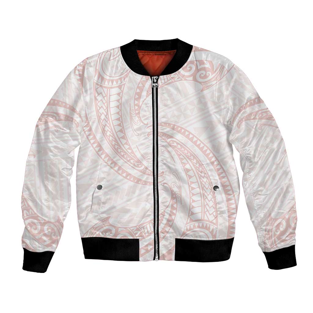 White Sunday Lotu Tamaiti Bomber Jacket Polynesian Wave Pastel Blush LT9 Unisex Blush - Polynesian Pride