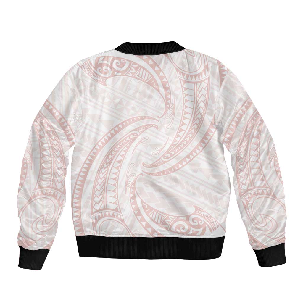White Sunday Lotu Tamaiti Bomber Jacket Polynesian Wave Pastel Blush - Polynesian Pride