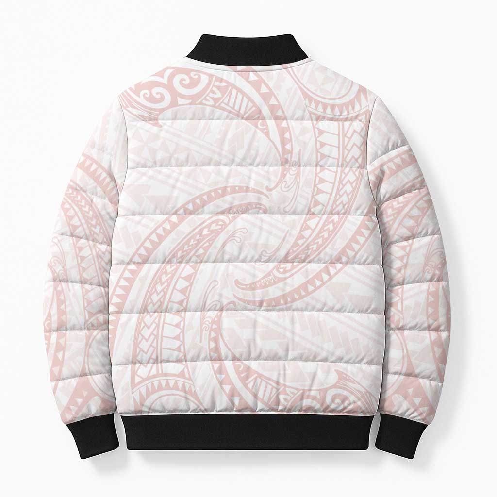 White Sunday Lotu Tamaiti Bomber Puffer Jacket Polynesian Wave Pastel Blush - Polynesian Pride
