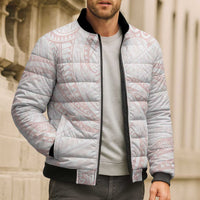 White Sunday Lotu Tamaiti Bomber Puffer Jacket Polynesian Wave Pastel Blush - Polynesian Pride