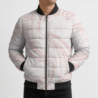 White Sunday Lotu Tamaiti Bomber Puffer Jacket Polynesian Wave Pastel Blush - Polynesian Pride