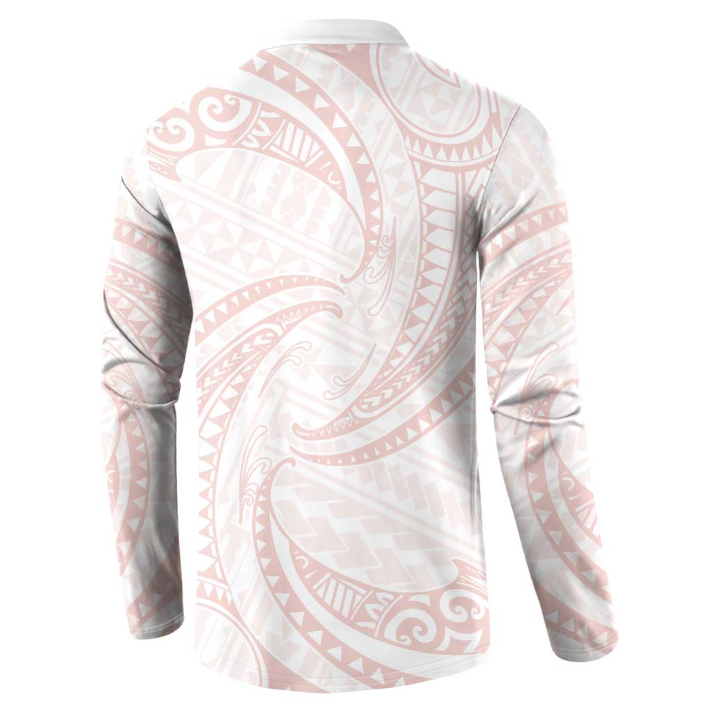 White Sunday Lotu Tamaiti Button Sweatshirt Polynesian Wave Pastel Blush - Polynesian Pride