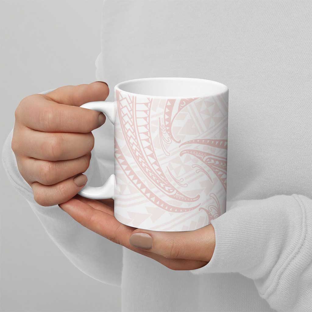 White Sunday Lotu Tamaiti Ceramic Mug Polynesian Wave Pastel Blush - Polynesian Pride