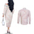 White Sunday Lotu Tamaiti Couples Matching Off The Shoulder Long Sleeve Dress and Long Sleeve Button Shirt Polynesian Wave Pastel Blush - Polynesian Pride
