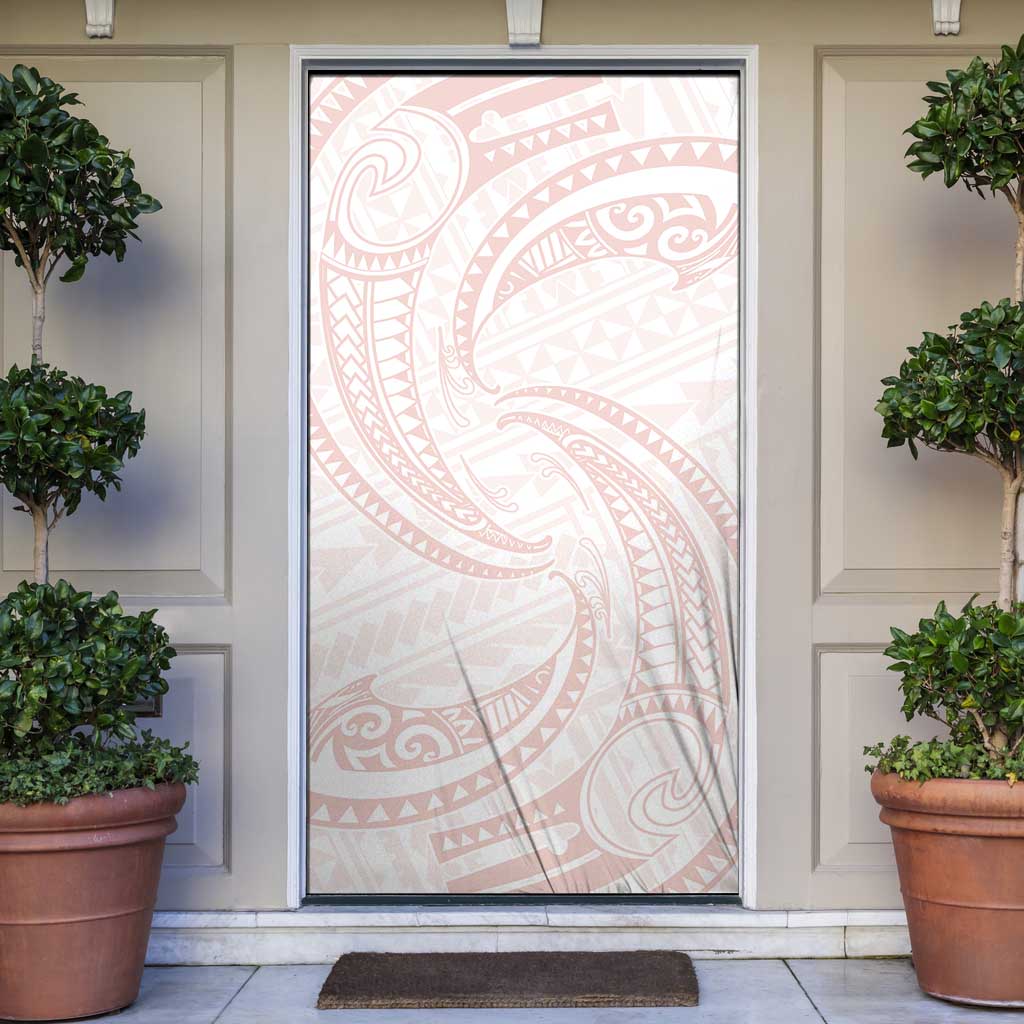White Sunday Lotu Tamaiti Door Cover Polynesian Wave Pastel Blush - Polynesian Pride