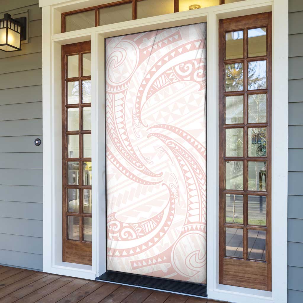 White Sunday Lotu Tamaiti Door Cover Polynesian Wave Pastel Blush - Polynesian Pride