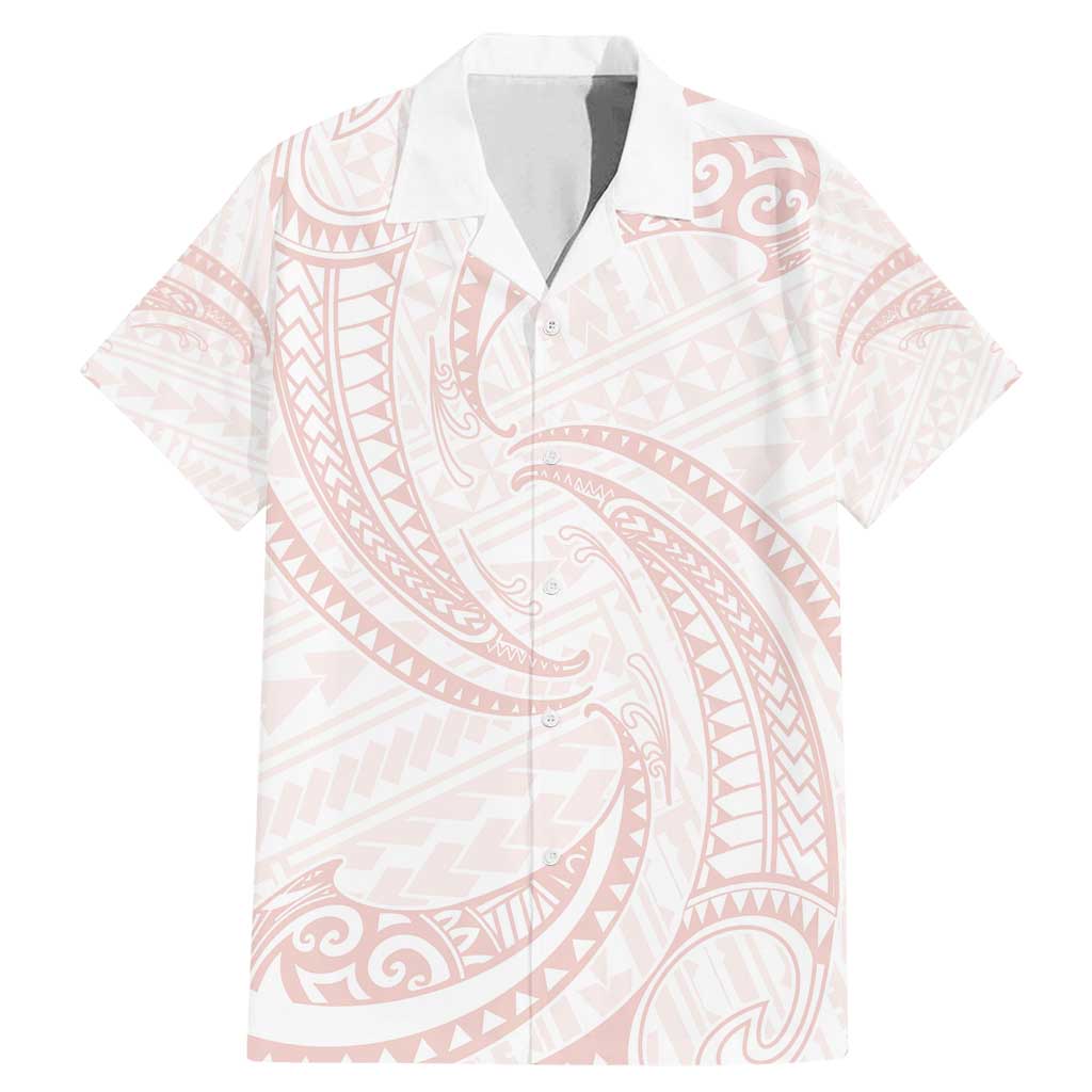 White Sunday Lotu Tamaiti Family Matching Mermaid Dress and Hawaiian Shirt Polynesian Wave Pastel Blush - Polynesian Pride