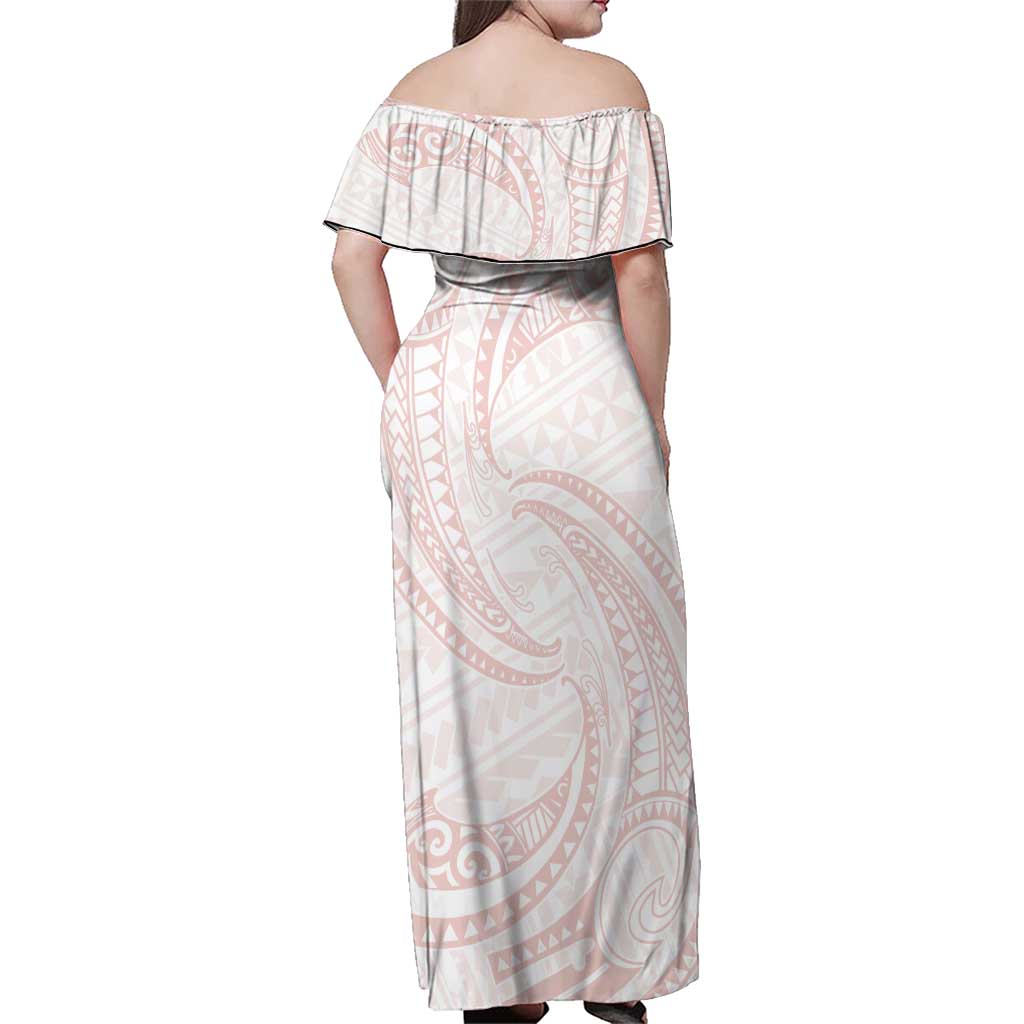 White Sunday Lotu Tamaiti Family Matching Off Shoulder Maxi Dress and Hawaiian Shirt Polynesian Wave Pastel Blush - Polynesian Pride