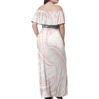 White Sunday Lotu Tamaiti Family Matching Off Shoulder Maxi Dress and Hawaiian Shirt Polynesian Wave Pastel Blush - Polynesian Pride