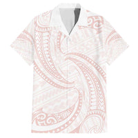 White Sunday Lotu Tamaiti Family Matching Off Shoulder Short Dress and Hawaiian Shirt Polynesian Wave Pastel Blush LT9 Dad's Shirt - Short Sleeve Blush - Polynesian Pride