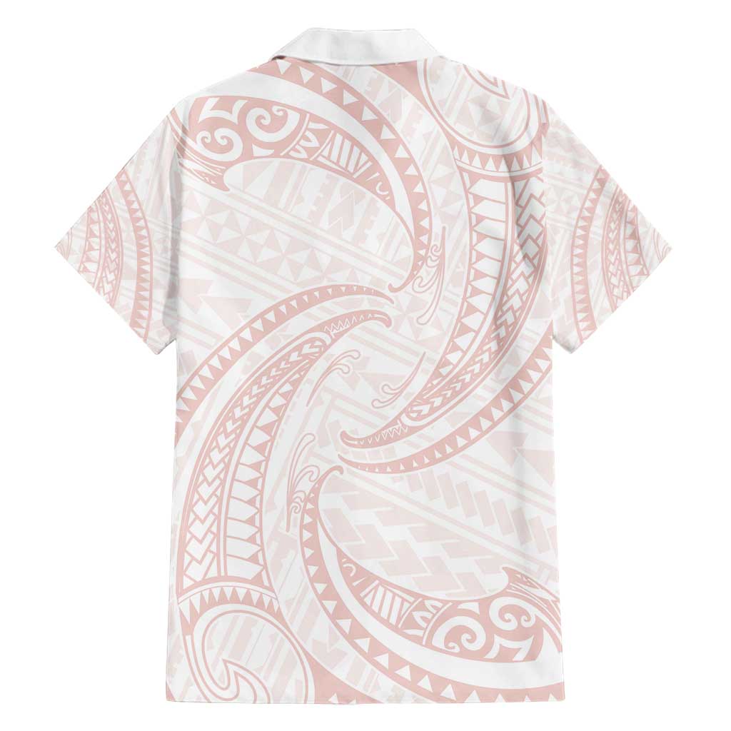 White Sunday Lotu Tamaiti Family Matching Off Shoulder Short Dress and Hawaiian Shirt Polynesian Wave Pastel Blush LT9 - Polynesian Pride