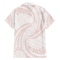 White Sunday Lotu Tamaiti Family Matching Off Shoulder Short Dress and Hawaiian Shirt Polynesian Wave Pastel Blush LT9 - Polynesian Pride