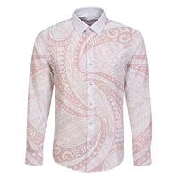 White Sunday Lotu Tamaiti Family Matching Off Shoulder Short Dress and Hawaiian Shirt Polynesian Wave Pastel Blush LT9 Dad's Shirt - Long Sleeve Blush - Polynesian Pride