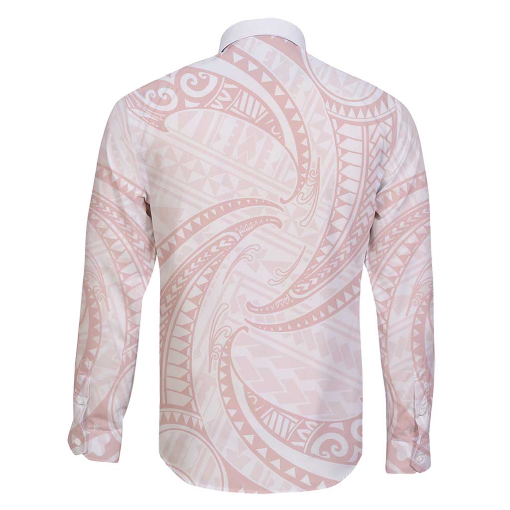 White Sunday Lotu Tamaiti Family Matching Off Shoulder Short Dress and Hawaiian Shirt Polynesian Wave Pastel Blush LT9 - Polynesian Pride