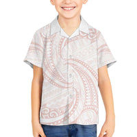 White Sunday Lotu Tamaiti Family Matching Off Shoulder Short Dress and Hawaiian Shirt Polynesian Wave Pastel Blush LT9 Son's Shirt Blush - Polynesian Pride