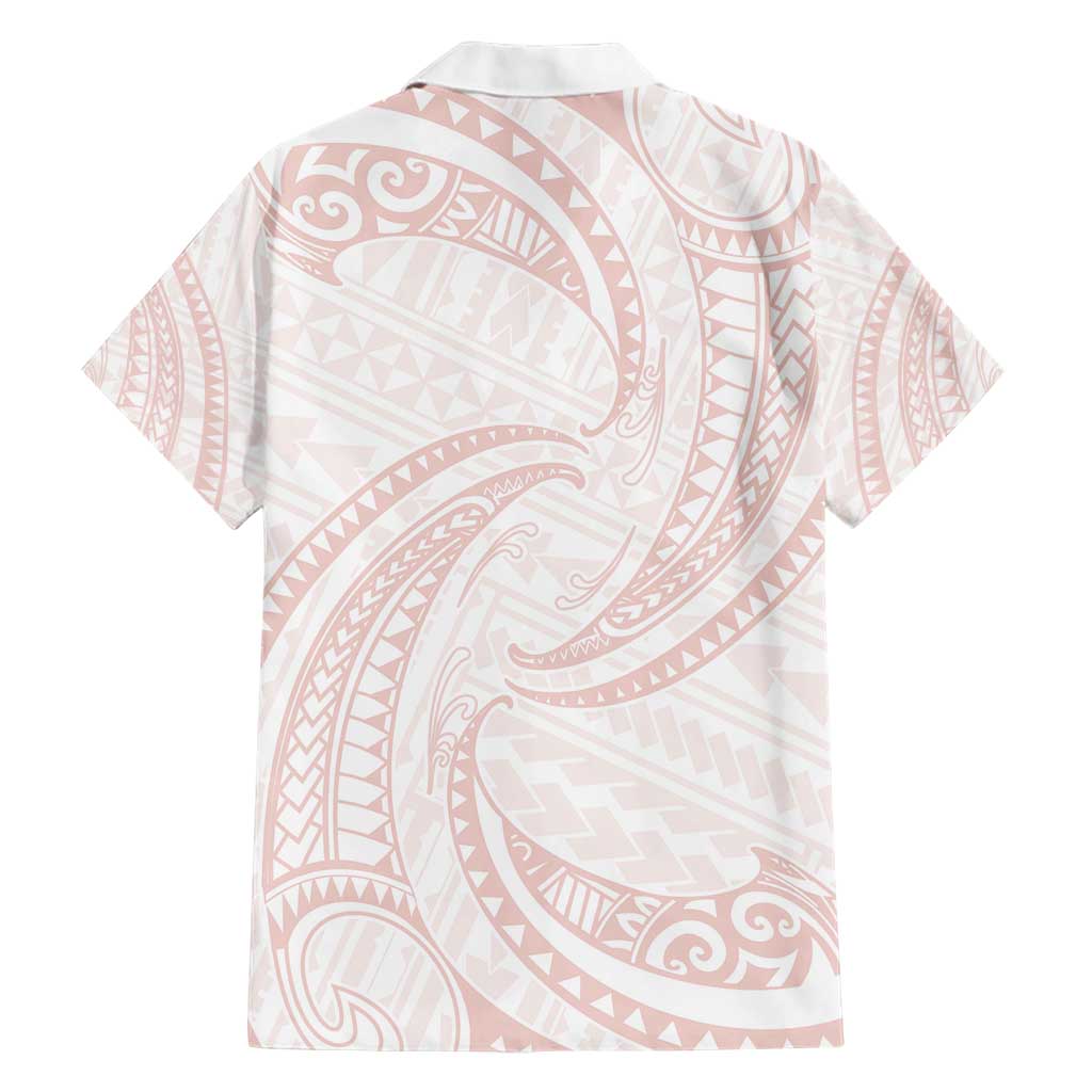 White Sunday Lotu Tamaiti Family Matching Short Sleeve Bodycon Dress and Hawaiian Shirt Polynesian Wave Pastel Blush - Polynesian Pride