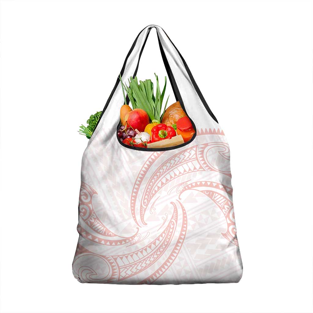 White Sunday Lotu Tamaiti Grocery Bag Polynesian Wave Pastel Blush - Polynesian Pride