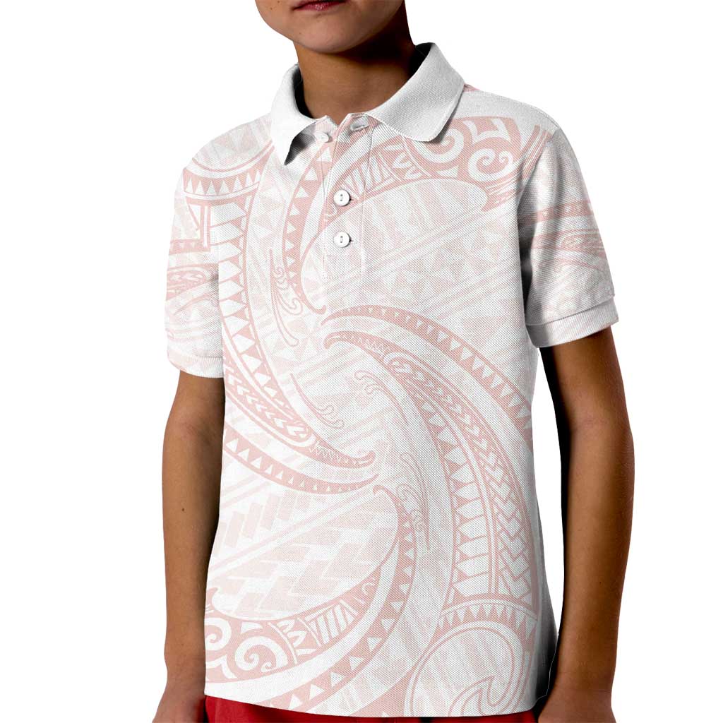 White Sunday Lotu Tamaiti Kid Polo Shirt Polynesian Wave Pastel Blush LT9 Kid Blush - Polynesian Pride