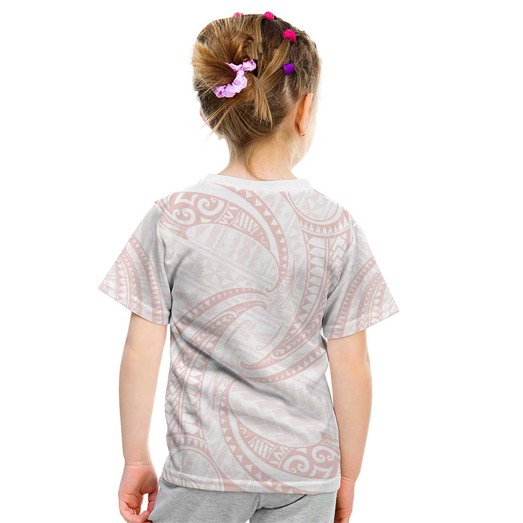 White Sunday Lotu Tamaiti Kid T Shirt Polynesian Wave Pastel Blush - Polynesian Pride