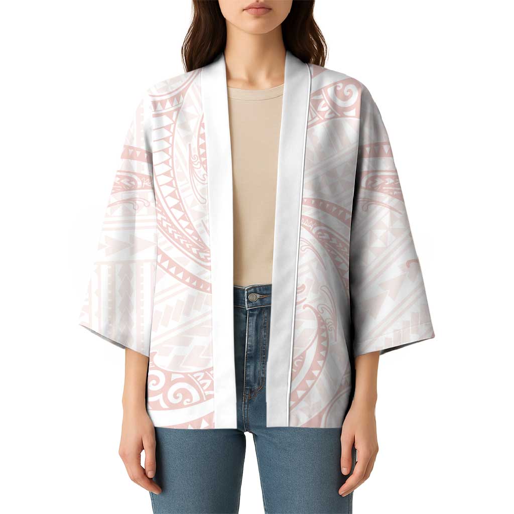 White Sunday Lotu Tamaiti Kimono Polynesian Wave Pastel Blush - Polynesian Pride